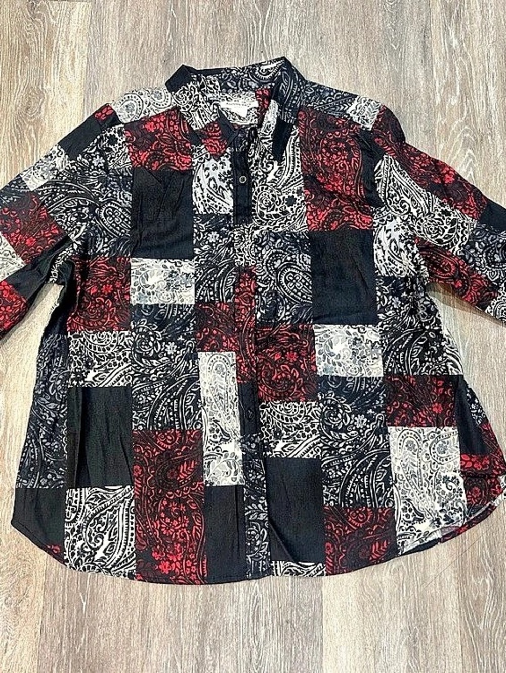 Allison Daley Women's Patchwork Paisley Top Black & Red Size 1X NWT